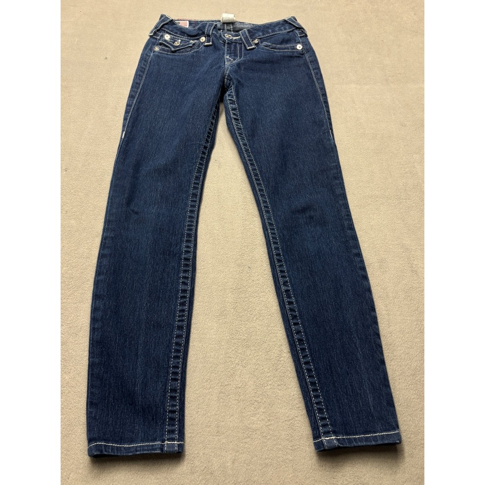 True Religion Skinny Jeans Dark Wash Contrast Stitch Made in USA 25 WHZN96TS